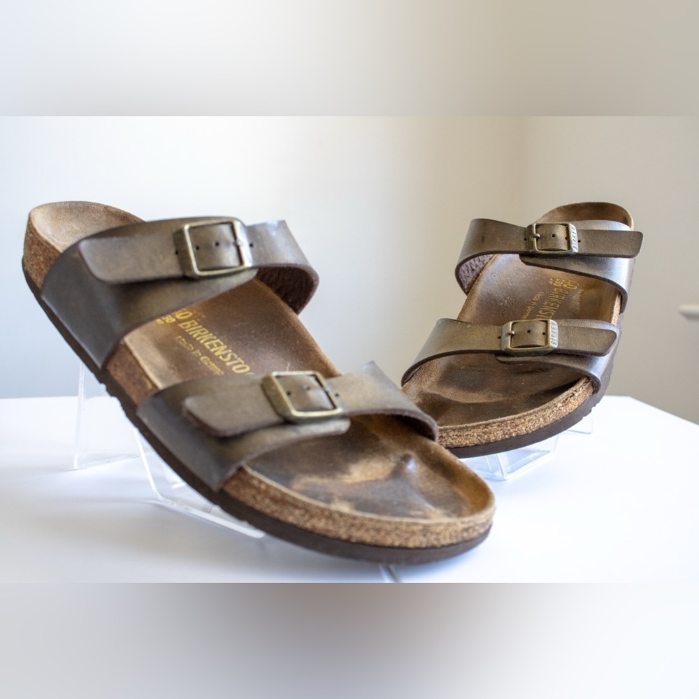 Birkenstock Arizona Oiled Leather Shimmer Brown Women’s Open-Toe Sandals Size 40 - Picture 6 of 13